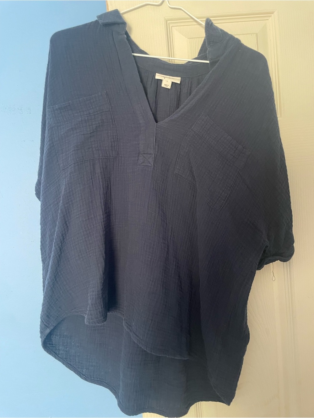 Style&Co Navy Gauze V-Neck Pocket Tunic